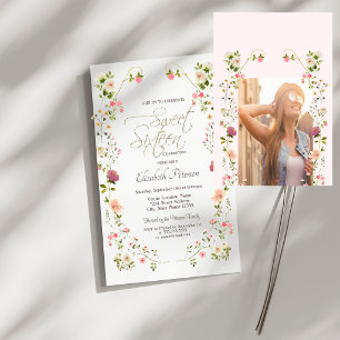 Chic Wildflowers Your Photo Sweet 16 Invitation
