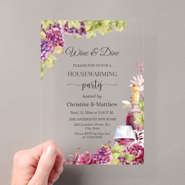 Chic Wine and Dine Housewarming Party Acrylic Invitations (Insitu (Handheld))