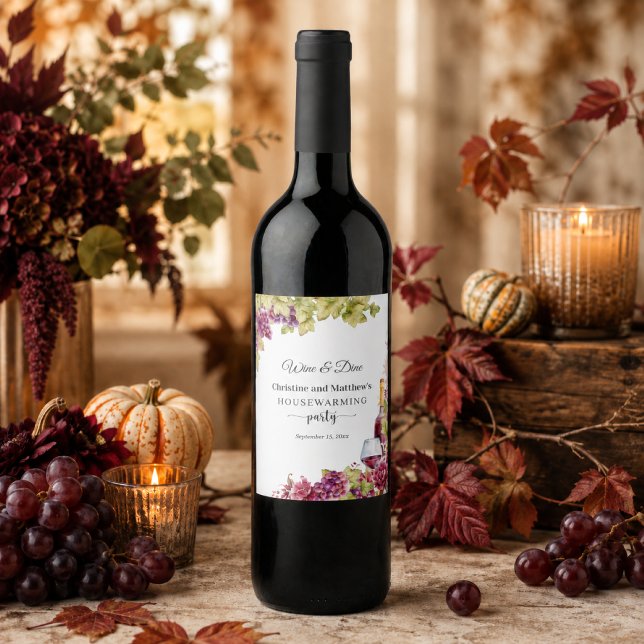 Chic Wine and Dine Housewarming Party Wine Bottle Label (Creator Uploaded)