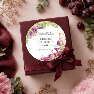 Chic Wine and Dine Retirement Party Favour Classic Round Sticker
