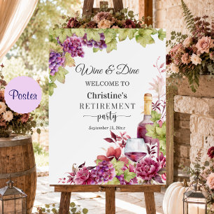 Chic Wine and Dine Retirement Party Welcome Poster