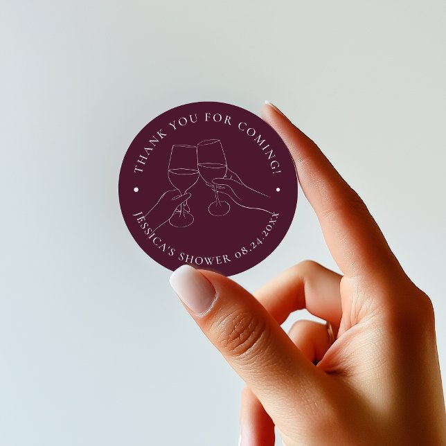 Chic Wine Bridal Shower Classic Round Sticker (Creator Uploaded)