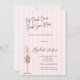 Chic Wine Glass Confetti Pink Striped  Invitation