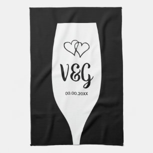 Chic wine glass monogram wedding favor kitchen tea towel