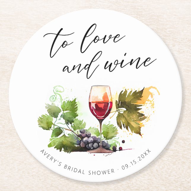 Chic Winery Watercolor Wine Glass Round Paper Coaster (Front)