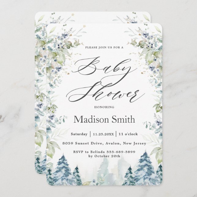 Chic Winter Alpine Trees Baby Shower Neutral  Invitation (Front/Back)