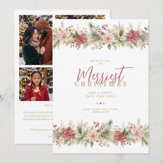 Chic Winter Botanical 4-Photo Berry Pink TMF26 Holiday Card
