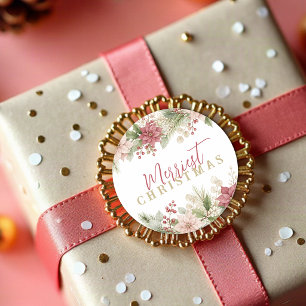 Chic Winter Botanical Christmas Berry Pink TMF26 Classic Round Sticker