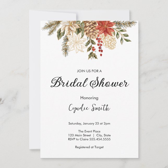 Chic Winter evergreen christmas Bridal shower Invitation (Front)
