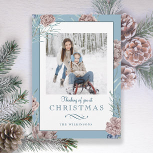 Chic Winter Holiday Pine on Blue Background Card