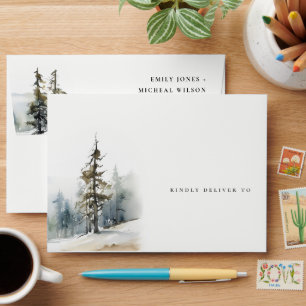 Chic Winter Pine Trees Snow Landscape Wedding Envelope