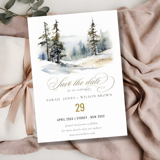 Chic Winter Pine Trees Snow Landscape Wedding Save The Date (Creator Uploaded)