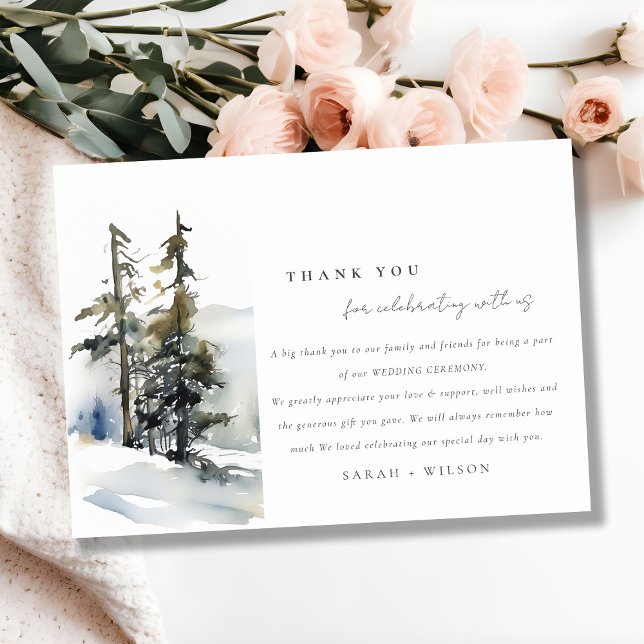 Chic Winter Pine Trees Snow Landscape Wedding Thank You Card (Creator Uploaded)