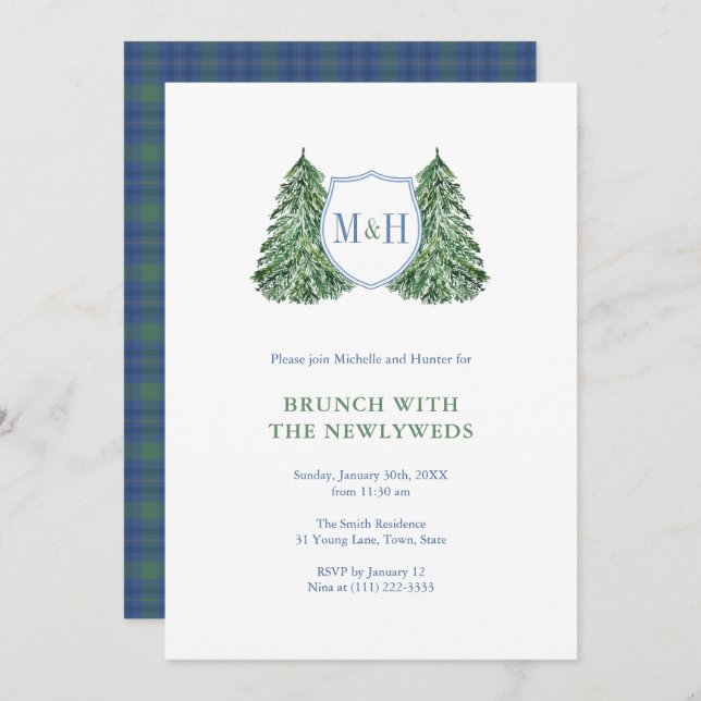 Chic Winter Wedding NewlyWeds Brunch Monogram Invitation (Front/Back)