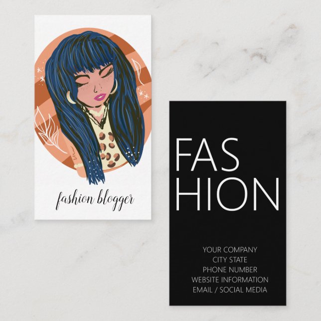 Chic Woman Beauty Fashionista Blogger Planner Business Card (Front/Back)