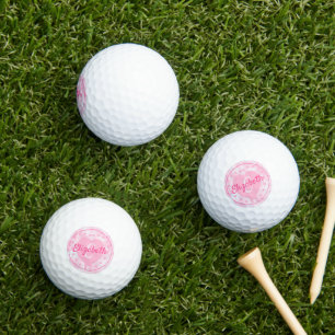 Chic Women's Pink Heart Name and Initial Monogram Golf Balls