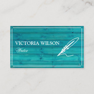 Chic wood blue turquoise and white writer business card