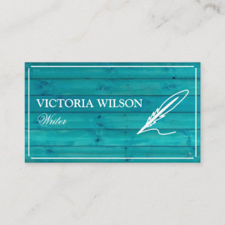Chic wood blue turquoise and white writer business card