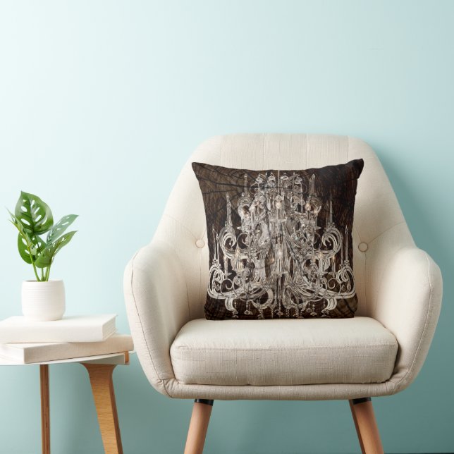 Chic Wood Grain French Country Crystal Chandelier Cushion (Chair)