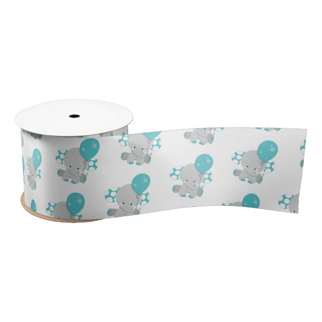 Chic Wood Teal Elephant Gender Neutral Baby Satin Ribbon (Spool)