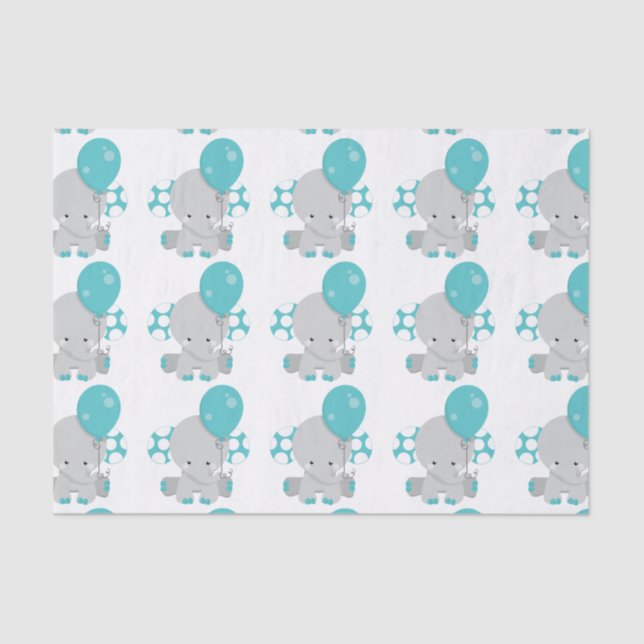 Chic Wood Teal Elephant Gender Neutral Baby Tissue Paper (Front)