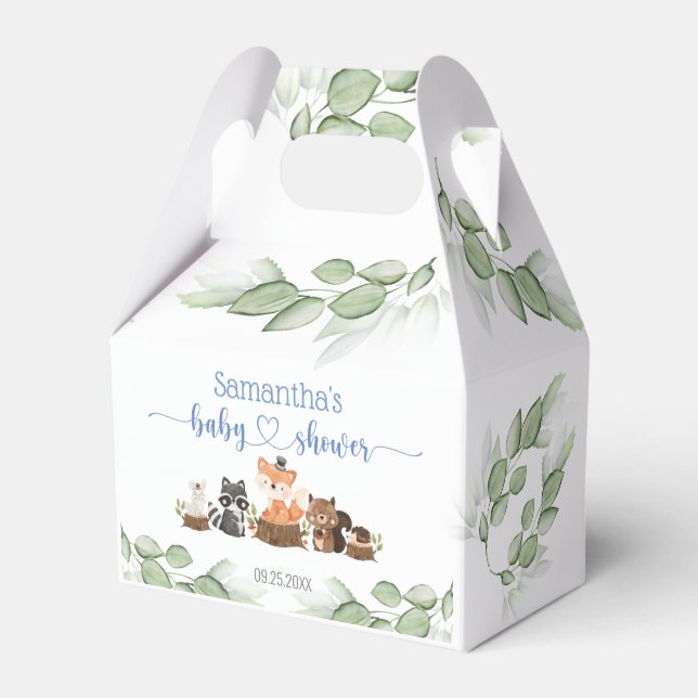 Chic Woodland Animal Baby Boy Shower Favour Box (Front Side)