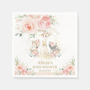 Chic Woodland Animals Blush Floral Baby Shower Napkin