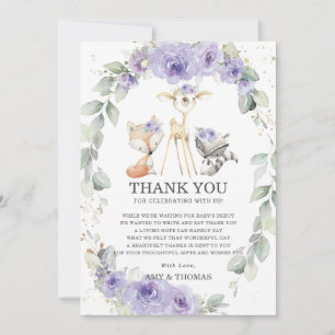 Chic Woodland Animals Floral Greenery Baby Shower  Thank You Card