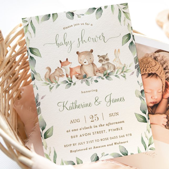 Chic Woodland Animals Greenery Baby Shower Neutral Invitation (Creator Uploaded)