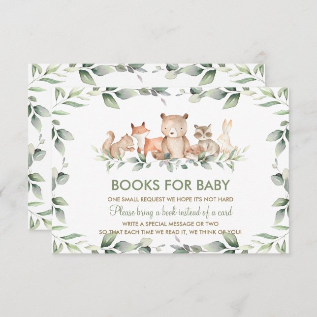 Chic Woodland Animals Greenery Books for Baby Card (Front/Back)