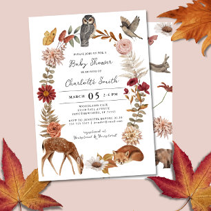 Chic Woodland Forest Animals Neutral Baby Shower Invitation