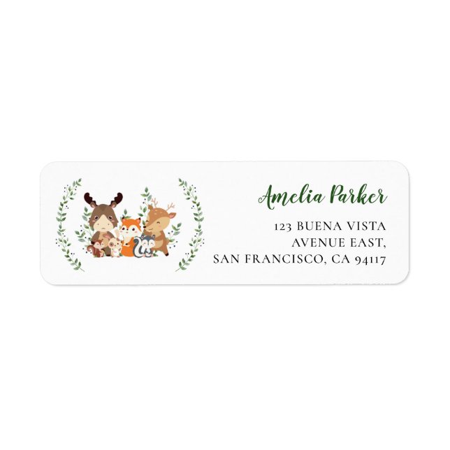 Chic Woodland Green Forest Animals Return Address  (Front)