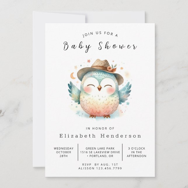 Chic Woods Owl Baby Shower Invitation (Front)