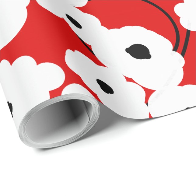CHIC WRAPPING PAPER_ MOD  WHITE & BLACK POPPIES PAPER (Roll Corner)