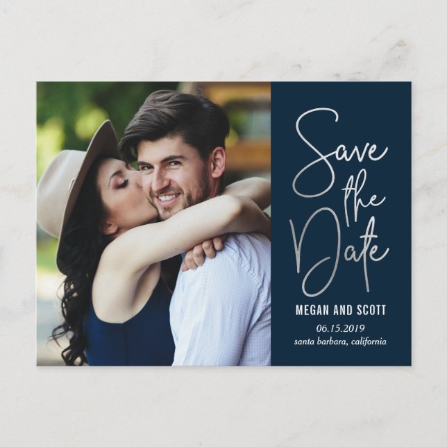 Chic Writing EDITABLE COLOR Save The Date Postcard (Front)