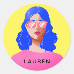 Chic yellow and classy woman classic round sticker