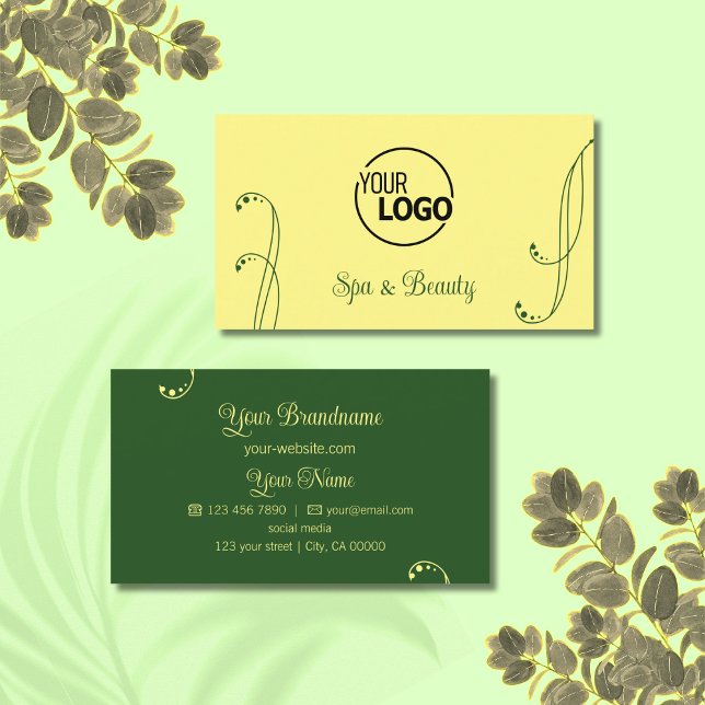 Chic Yellow and Green Ornamental with Logo Ornate Business Card (Creator Uploaded)