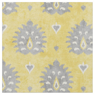 Chic yellow and grey damask ikat tribal pattern fabric