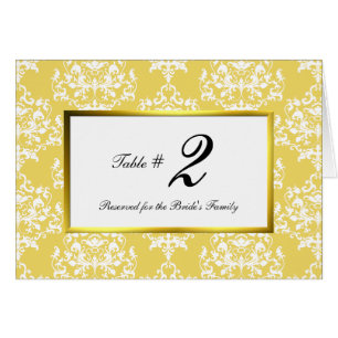 Chic Yellow and White Damask Table Number