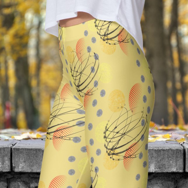 Chic Yellow Atomic Vortex Pattern Leggings (Buff Yellow Atomic Vortex Leggings)