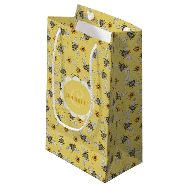 Chic Yellow Bees and Flowers Summer Small Gift Bag (Front Angled)