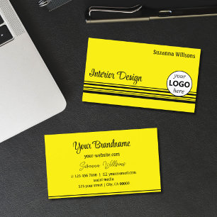 Chic Yellow Black Stripes with Logo Professional Business Card