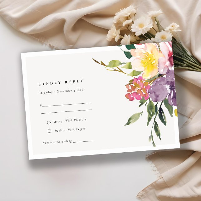 Chic Yellow Blush Burgundy Floral Wedding RSVP Enclosure Card (Creator Uploaded)
