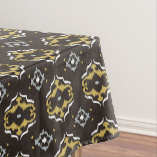 Chic yellow brown ikat tribal pattern tablecloth