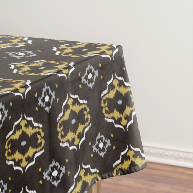 Chic yellow brown ikat tribal pattern tablecloth (In Situ)