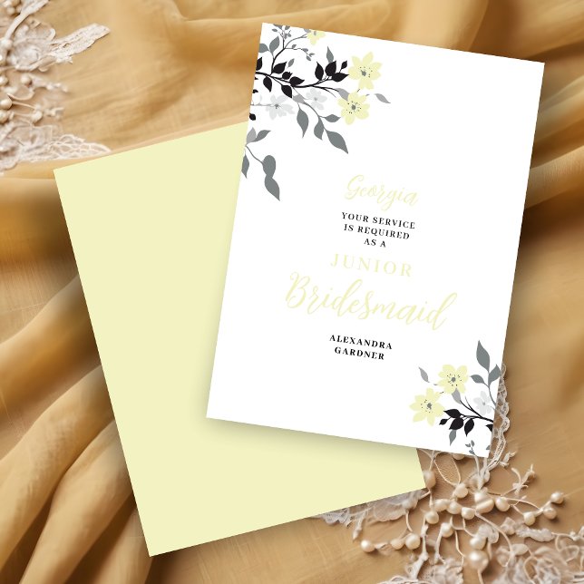 Chic Yellow Floral Bunch Wedding Jr Bridesmaid Invitation (Chic Yellow Floral Bunch Wedding Jr Bridesmaid Proposal Card.)