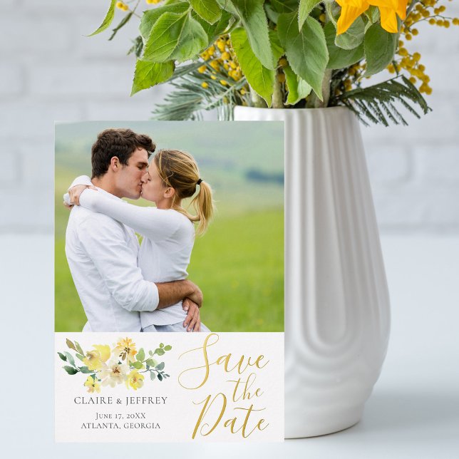 Chic Yellow Floral Photo Summer Save The Date Gold (Creator Uploaded)