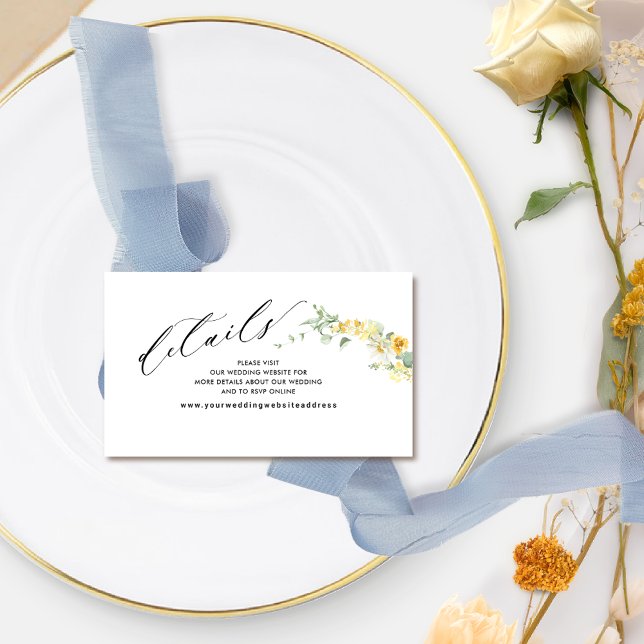 Chic Yellow Floral Wedding Website / Details  Enclosure Card (Creator Uploaded)