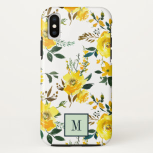 Chic Yellow Flowers and leaves monogram Case-Mate iPhone Case