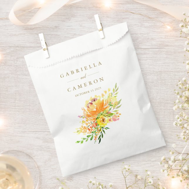 Chic Yellow Flowers Watercolor Wedding Custom  Favour Bags (Clipped)